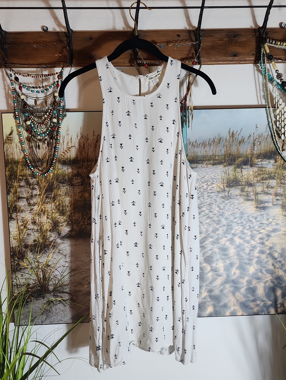 Billabong White Dress with Black Floral Trim